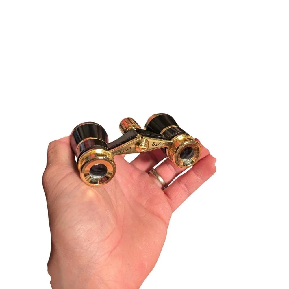Binolux 3x25 Opera Glass Model 221 Black Gold Tone Binoculars with Pouch and Box